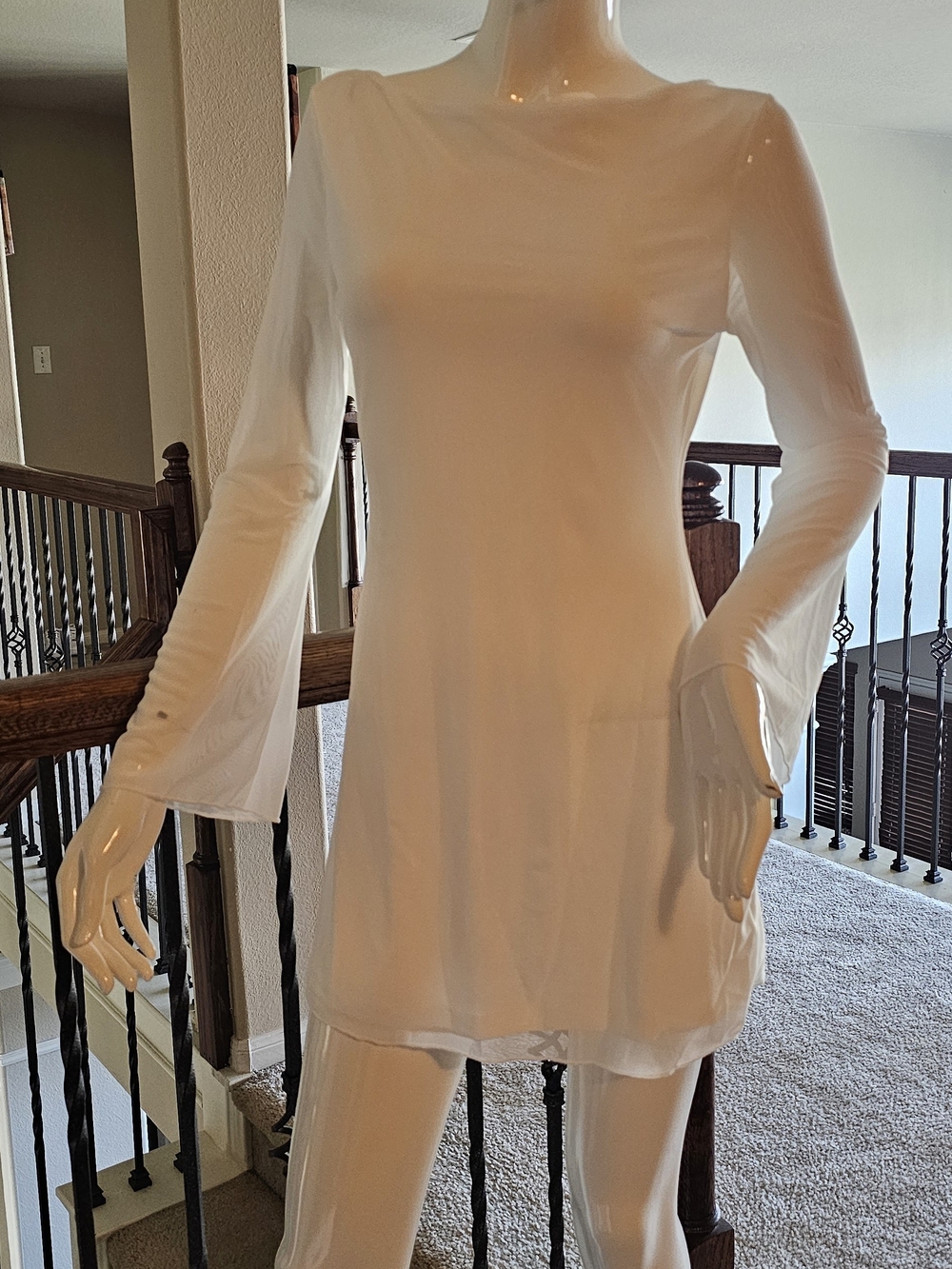 SHEIN White Long-Sleeve Boatneck Mini Dress